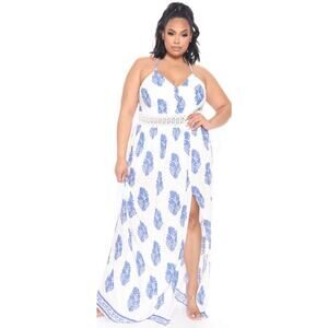Fashion Nova Holy Slit Dress in Royal Blue/White - 2X